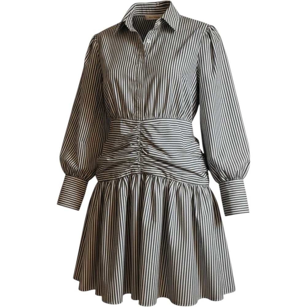 Ronny Kobo Blue White Striped Ruched Waist Ruffle Mini Dress Womens Medium